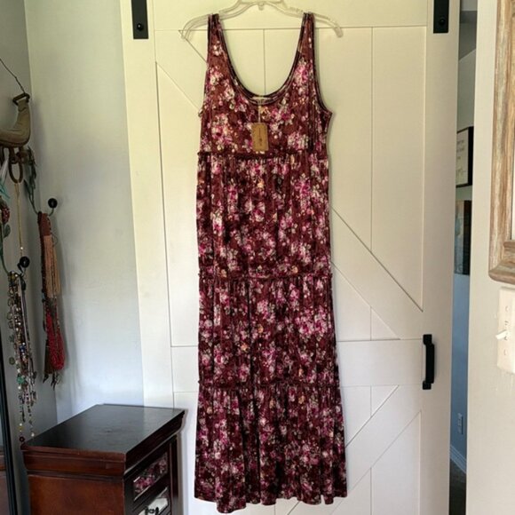 NATURAL LIFE Maroon Floral Maxi Dress - Picture 1 of 7